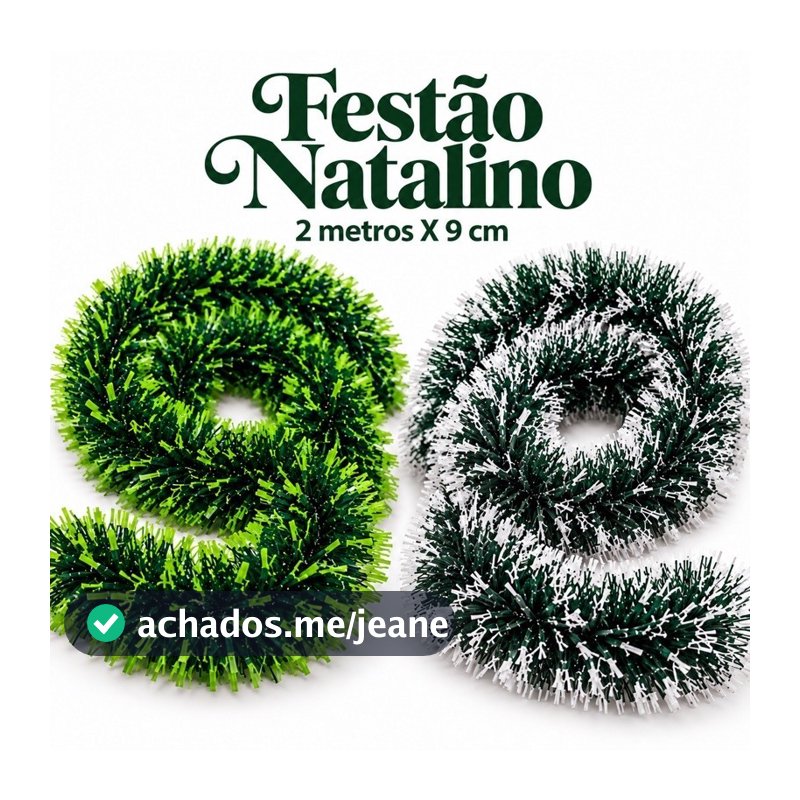 Kit Festão Natalino 6/10/20 Metros 9cm Verde Nevado Enfeite Árvore de Natal Decoração Natalina