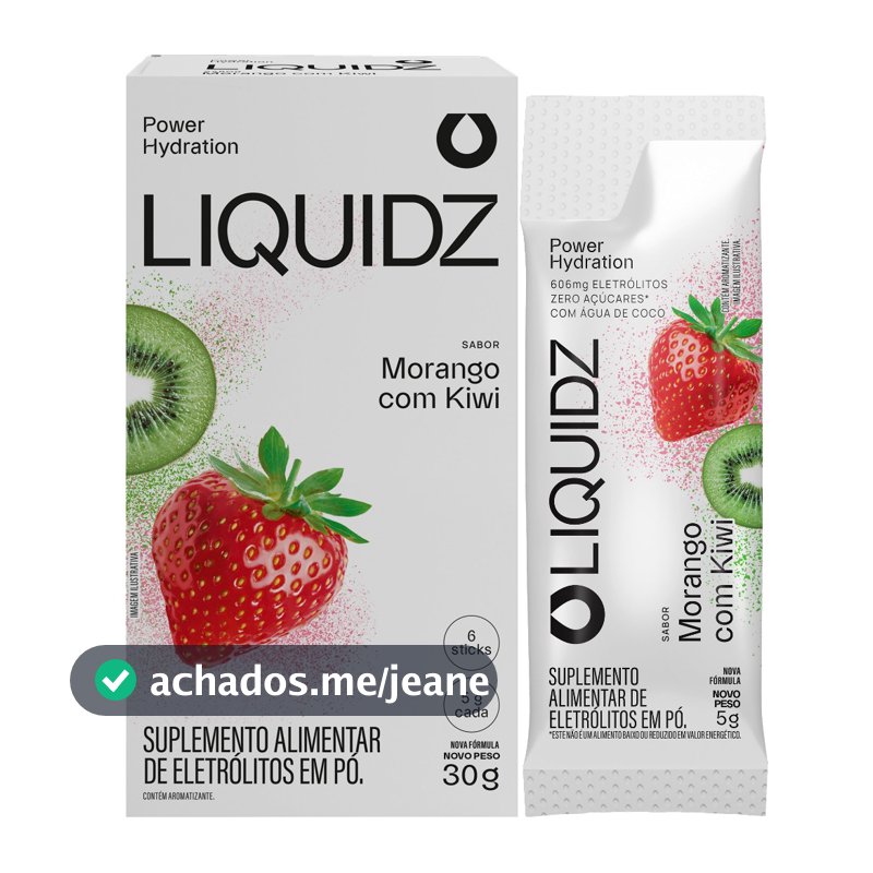 LIQUIDZ® - Eletrólitos Zero Açúcares - Sabor Morango com Kiwi - Kit 1 Caixa - 6 sachês
