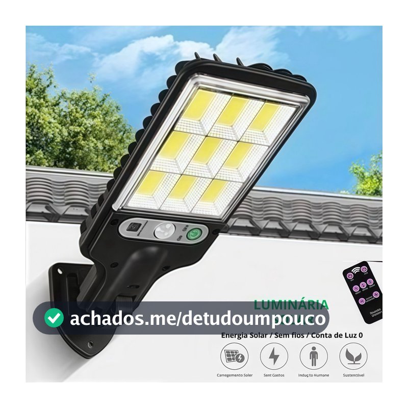 Luminária Solar Parede 108 COB Carregar LED Luz Branco frio Prova D'Água Sensor Presença 3 funções