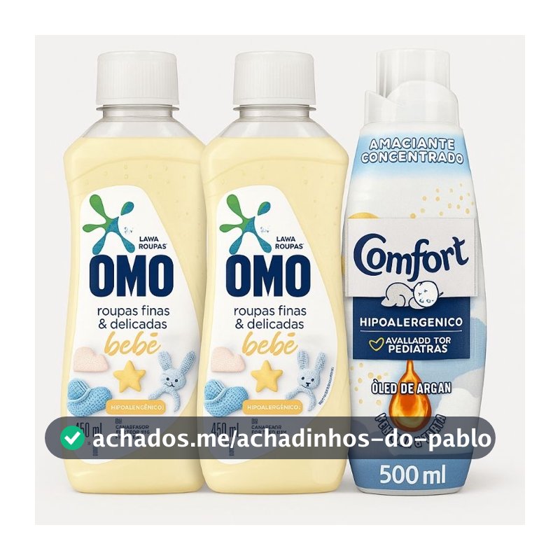 Kit 3 Unidades OMO Bebê 450ml 2un  + Comfort Puro Cuidado 1uni 500ml — Hipoalergênico, Delicado e Aprovado por Pediatras