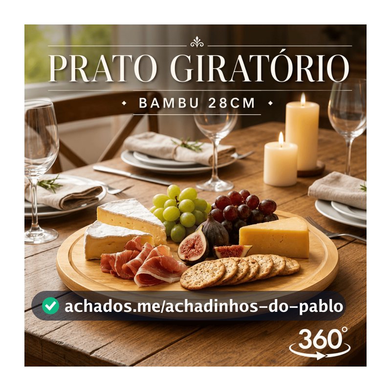 Petisqueira Giratória Bambu 28cm Tábua Bandeja Frios Bandeja Petiscos Mesa Posta Café da Manhã 360 Cozinha Decoração
