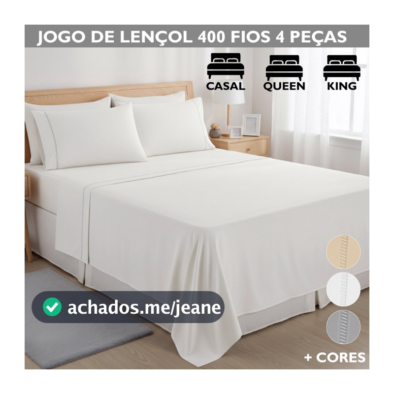 Jogo de Lençol Solteiro Casal Queen e King 400 Fios Ponto Palito 4 Peças Roupa para Cama Box Premium
