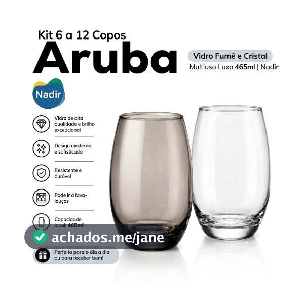 Jogo 6/12 Copos Nadir Aruba 465ml Vidro Fumê Ou Transparente Resistente Água Suco Drinks Original