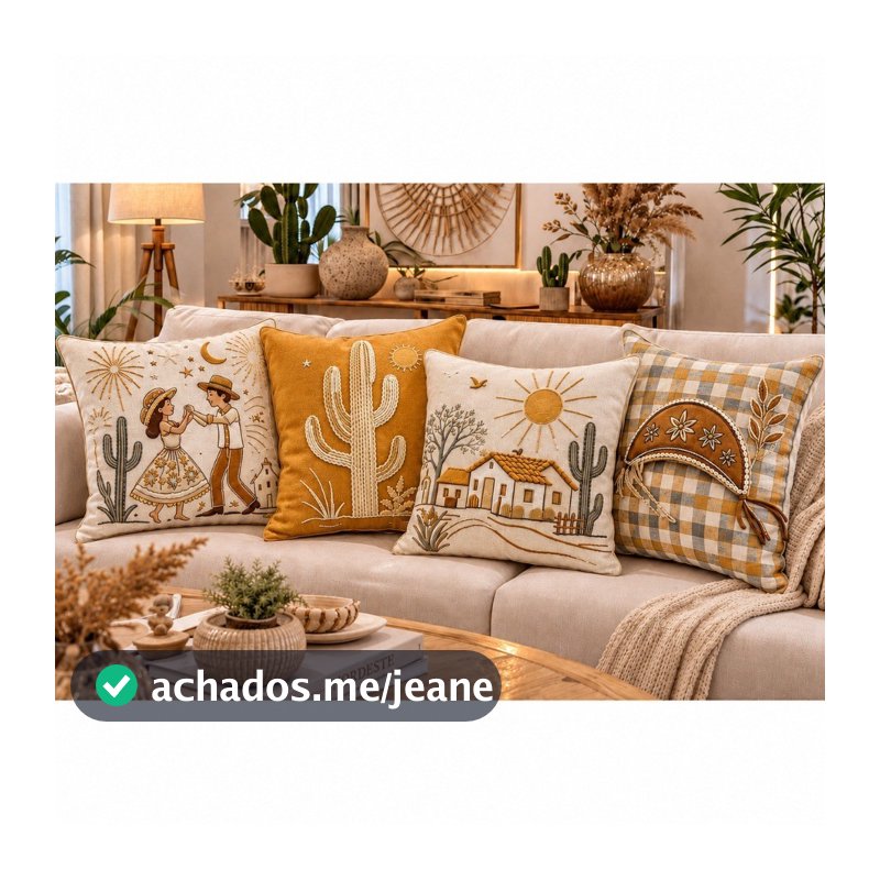 Kit Capas Almofadas 45x45 4 peças ESTAMPADA  Nordeste AMARELO Regional Sertão Cultura Brasileira ENVIO IMEDIATO