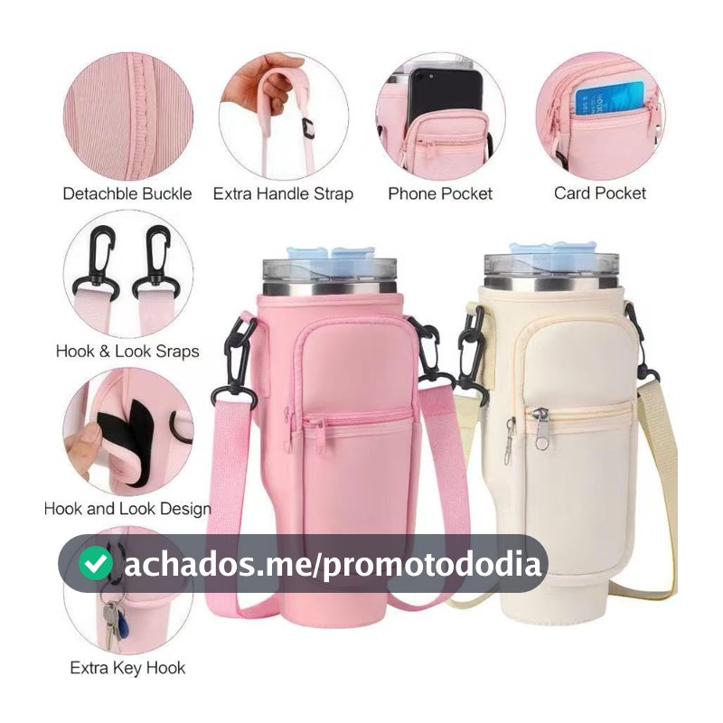 Bolsa Porta Garrafas De Água Compatível Com Copo 40oz 1,2 Litro Para Celular Chaveiro Com Alça De Ombro Ajustável