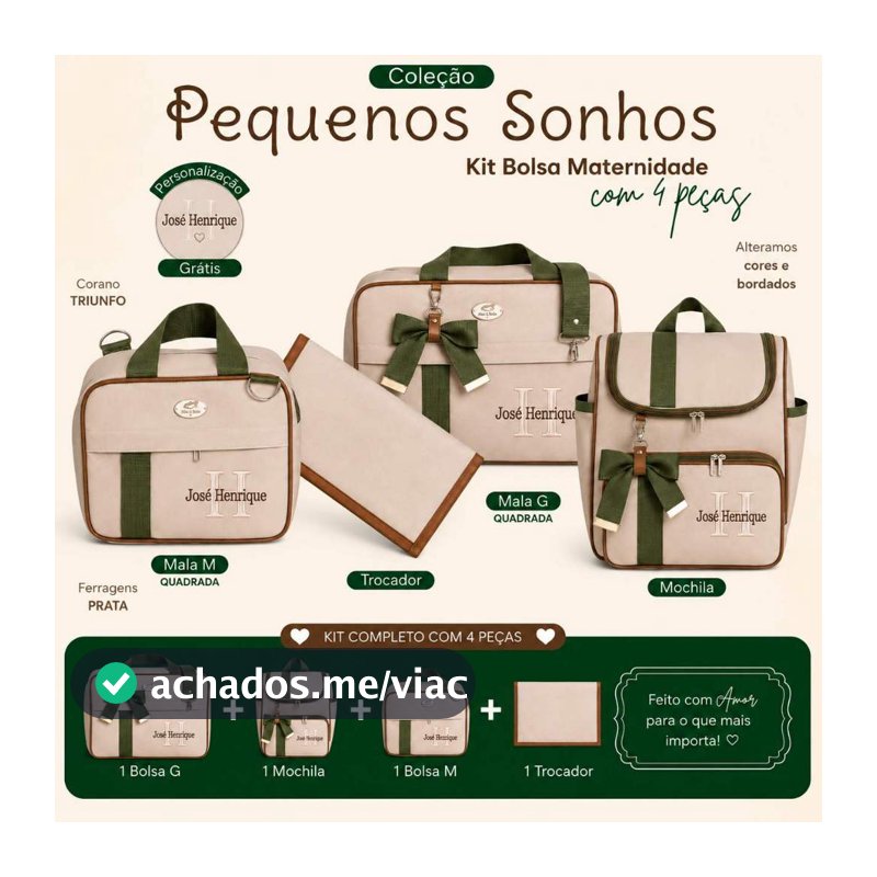 Bolsa maternidade personalizado 4 peças | Coleção Pequenos Encantos Bebê