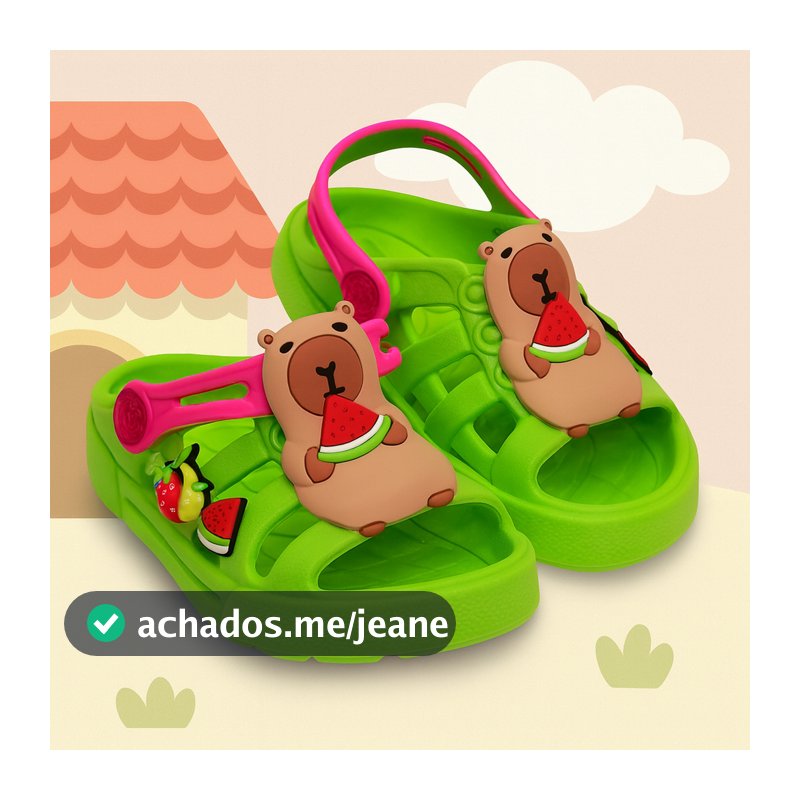 Babuche Sandália Infantil Menina Plugt Capivara Frutas Leve Divertido Verde Pink