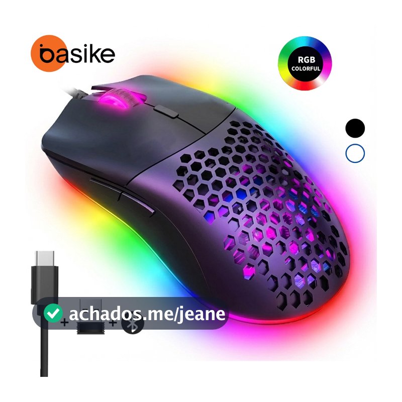 Mouse Gamer Basike Sem Fio Bluetooth Três Modos 2.4G BT5.1 12800DPI Recarregável RGB Para Jogos PC Mice