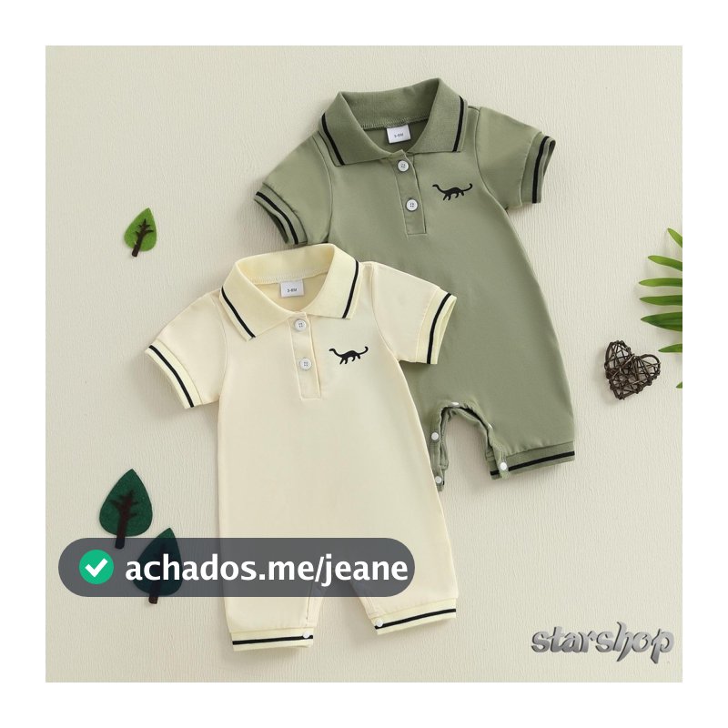 Starshop-Macacão De Manga Curta Para Bebê Menino Dinossauro Meio Botão Com Gola Fofa Roupas De Verão