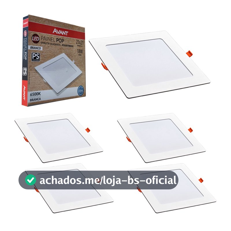 5 Painel Led Pop Quadrado de Embutir 6500W 18W Casa Teto Avant