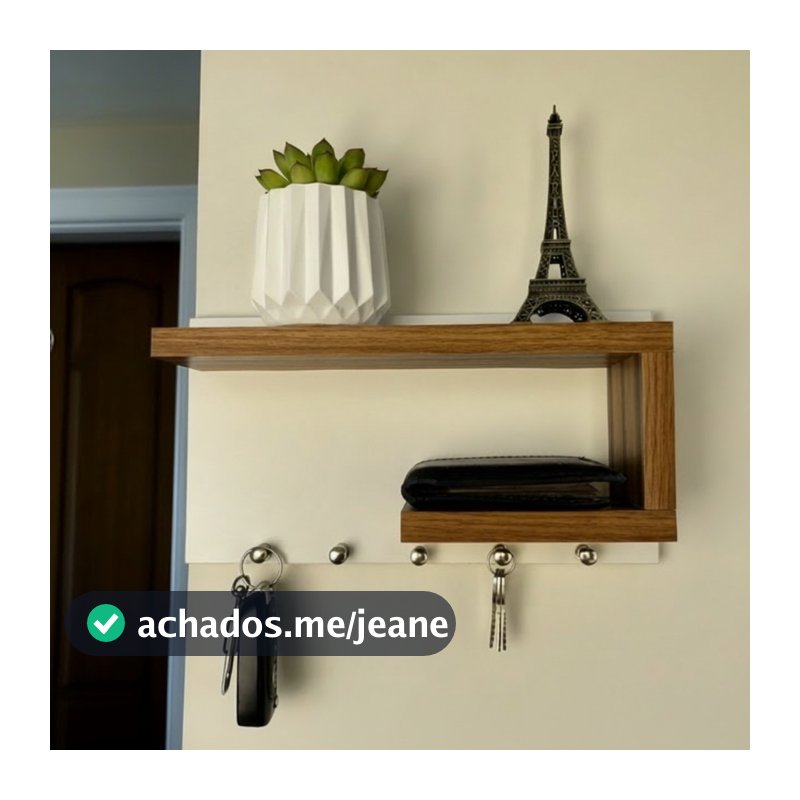 Porta Chaves de Parede MDF com Prateleira Organizador Decorativo Hall de Entrada