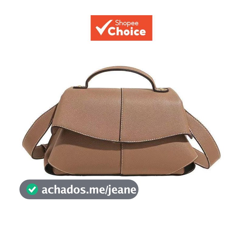 Bolsa tiracolo feminina couro PU, textura litchi, alça dobrável, estilo coreano, ideal para trabalho e escritório