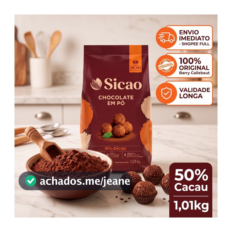 Chocolate Em Pó 50% Cacau Sicao 1,01kg Barry Callebaut - Para Confeitaria Bolos Brigadeiros Doces Solúvel