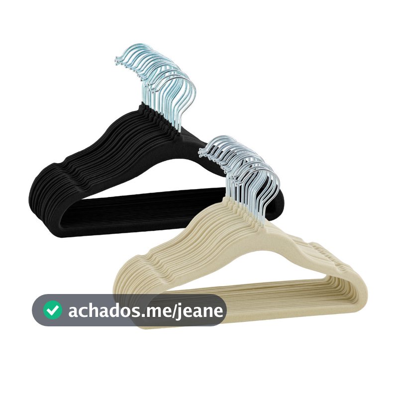 Kit 20 Cabides De Veludo Infantil Preto Bege Ultra fino Slim