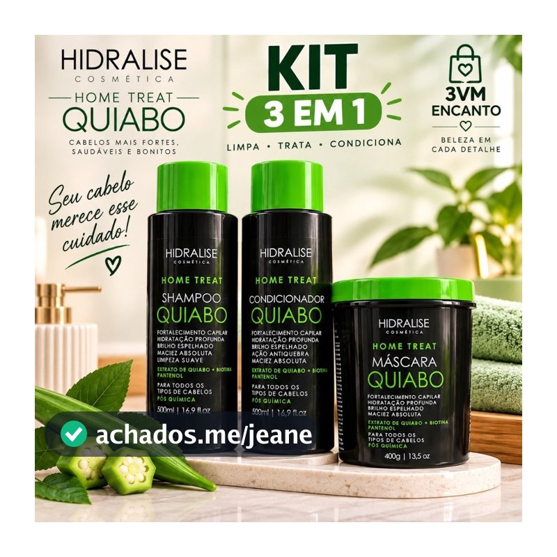 Shampoo + Condicionador + Mascara Quiabo HIDRALISE COSMÉTICOS Super 3 Itens Hidratação Profunda, Brilho- ENVIO IMEDIATO