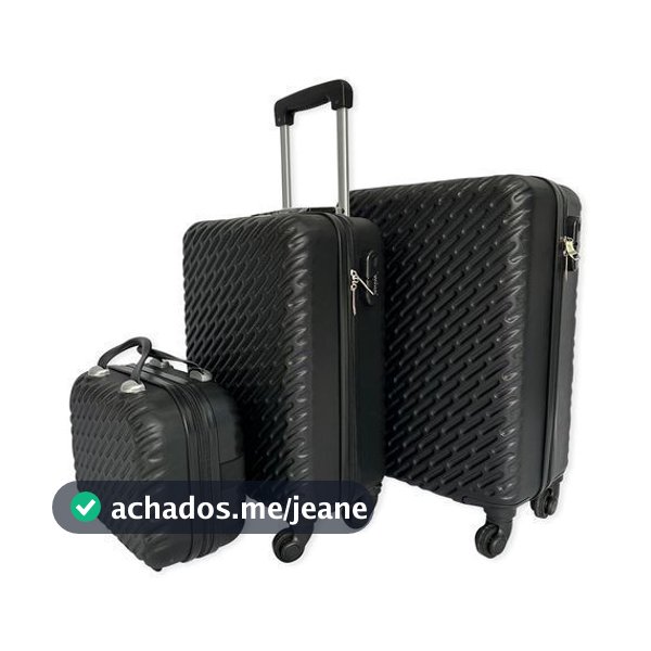 Kit Malas Viagem 3 Peças Preta ABS Poliéster Rodinhas 360 Winth