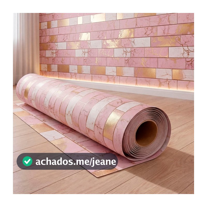Papel de Parede Adesivo Vinílico Tijolinho Rosa Gold Para Quarto Salão Luxo