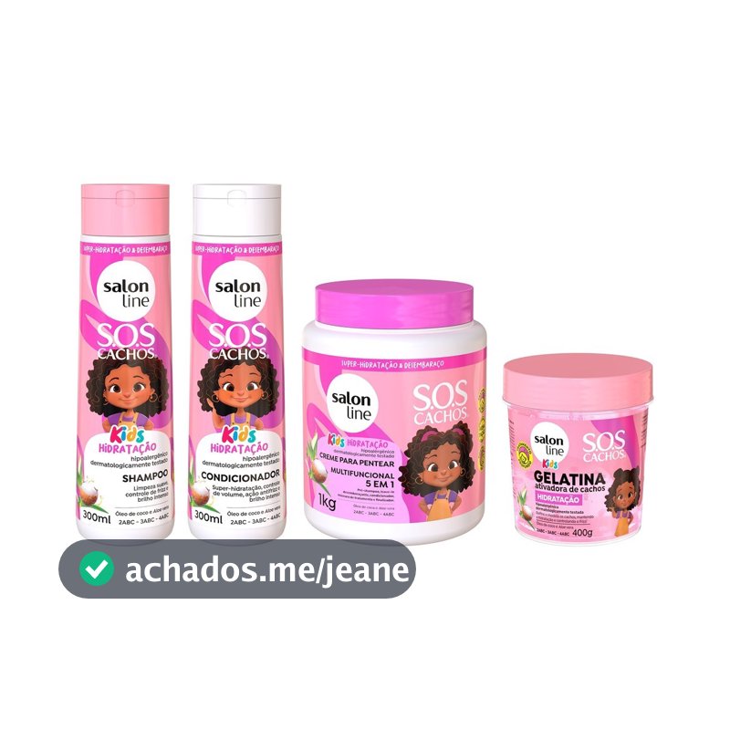 Kit SOS Cachos Kids Hidratação com Gelatina e Creme Multifuncional 5 em 1