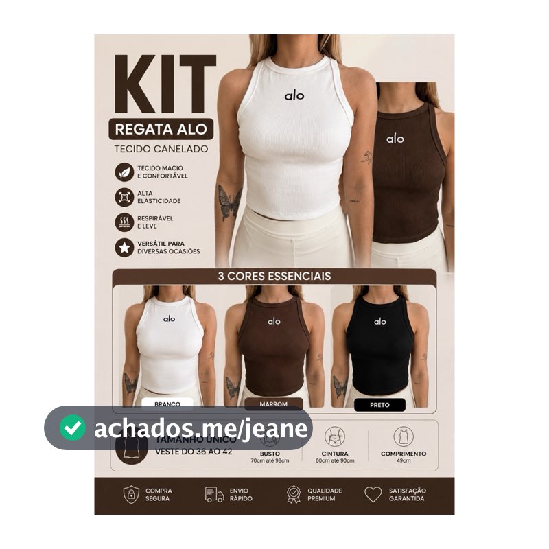 Kit 2 Regata Alo  Feminina em Ribana Canelada com Toque Macio