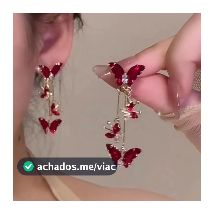 Legal sentimento vermelho zircão borboleta brincos novo estilo moda High-End sentimento All-Match luz brincos de luxo