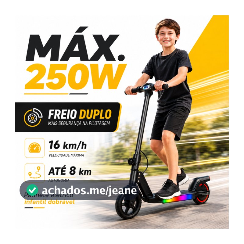 10.10 Liquidação Patinete Elétrico Infantil 250W 80kg 6.5" Luz LED Dobrável Menino Menina