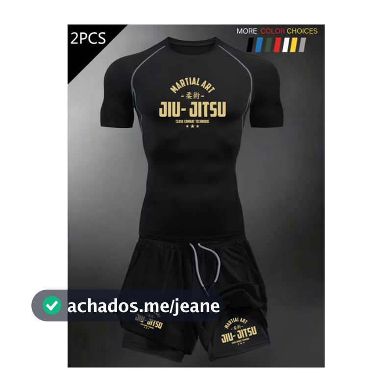 Kit camisa compressão e short 2 em 1 dry fit slim Jiu Jitsu Bjj Artes Marciais Fight Luta Confortavel
