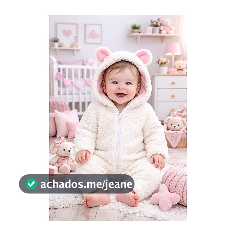 Macacão Bebê Menino e Menina Ursinho Sherpa Pele de Carneiro Infantil Quentinho Soft