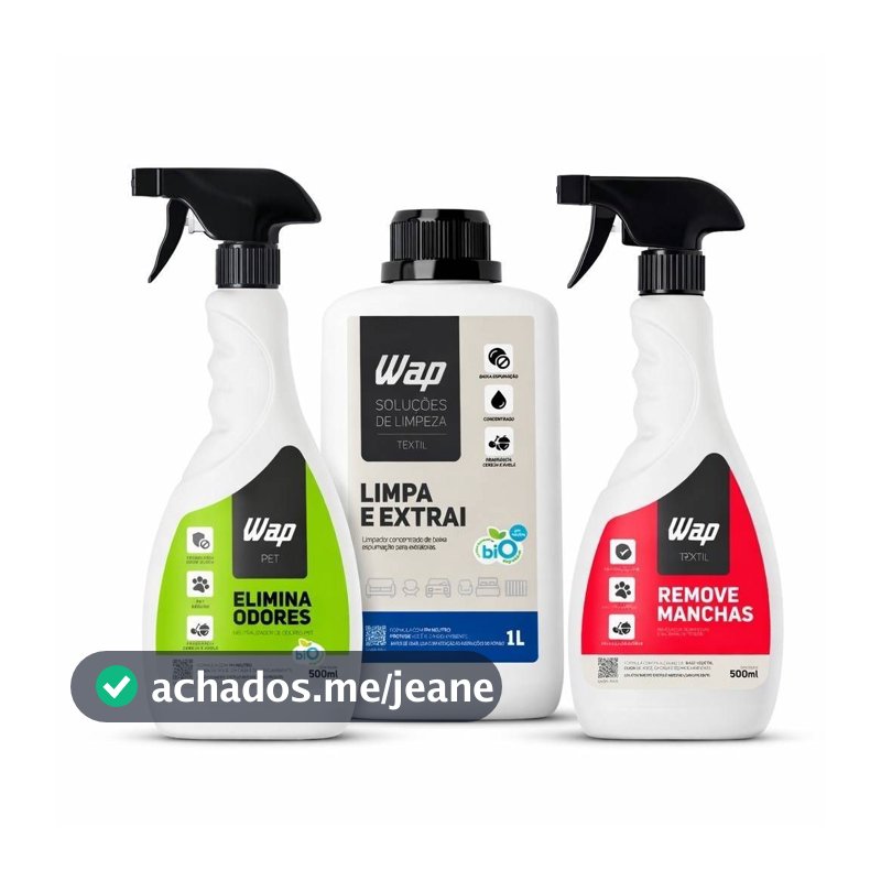 WAP Kit para Estofados e Tecidos 3 em 1 Limpeza Remove Manchas e Odores
