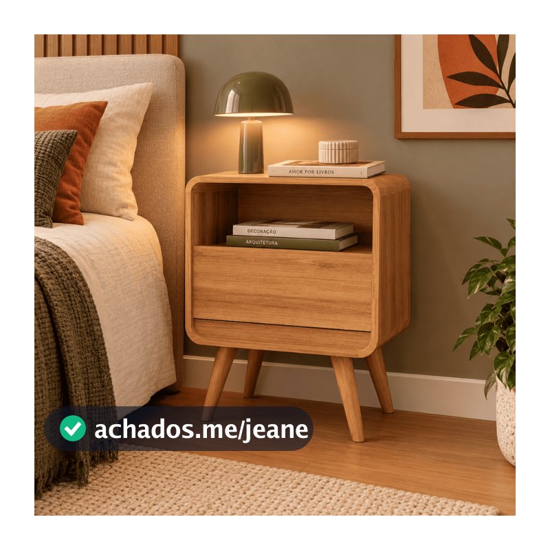 Mesa de Cabeceira Lateral Criado Quarto Retrô Compacta 1 Gaveta 1 Nicho Channel - Potenza