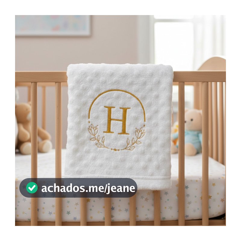 Manta Cobertor Bebe RN Personalizado com Inicial Letra do Nome Bordado Mantinha Menino Menina