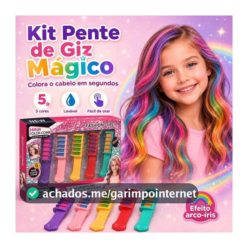 Kit Pinta Cabelo Menina Blogueira 5 Cores, Brinquedo Menina, Mechas Coloridas, Kit Menina Pinta Cabelo, Make Infantil