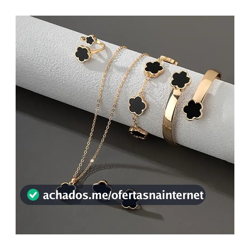 Conjunto de Colar, Anel, Brinco e Pulseira Estilo Jóia Coreano - 5 Peças de Jóias Alta Qualidade