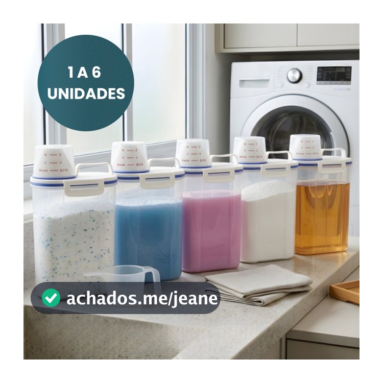 1 a 6 Potes Herméticos 2,5L Dispenser Lavanderia Copo Medidor Bico Dosador Porta Sabão em Pó Amaciante Anti Vazamento