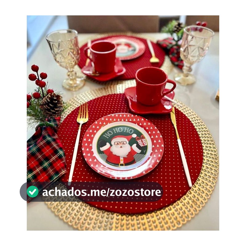 Kit 12 Peças Natal Sousplat + Guardanapos Completo Tricoline 100% Algodão Decoração Mesa Vermelho