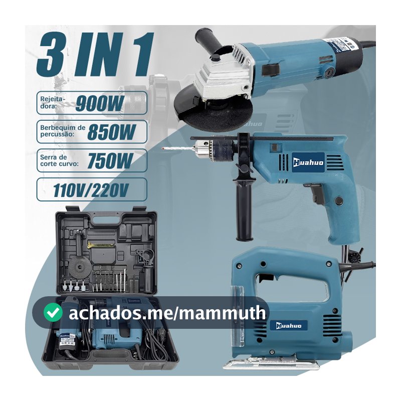 110V/220V KIT Furadeira Parafusadeira E Lixadeira Esmerilhadeira E Serra Tico Tico Com Peças E Maleta.
