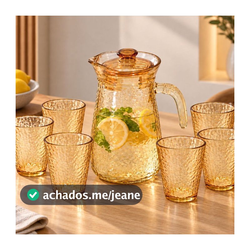 Conjunto de 1 Jarra de Vidro Âmbar com Tampa e 6 Copos 7 Peças Design Sofisticado e Resistente