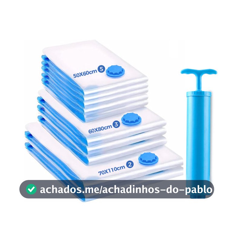 Kit 10 Sacos Organizadores a Vácuo 5un 50x60 - 3un 60x80 - 2un 70x110 + Bomba Manual