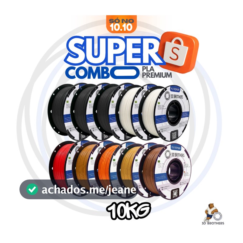 COMBO FILAMENTO PLA PREMIUM - 10KG  (3 PRETO + 2 BRANCO + 5 COLORIDOS)