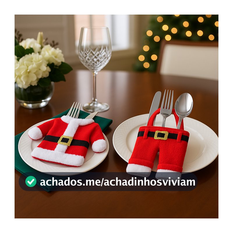 Kit Porta Talher Natal – Blusa e Calça do Papai Noel | Mesa Posta Ceia de Natal Festa