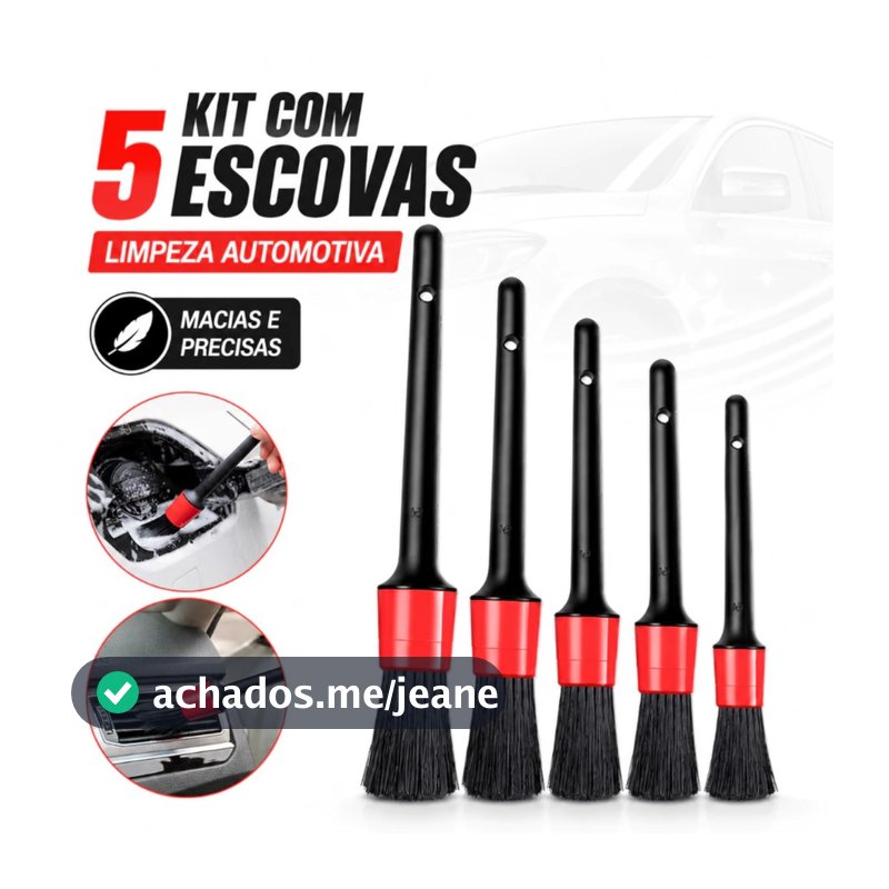 Jogo de Pincel Detalhamento e Limpeza Automotivo Automotiva Jogo com 5 Peças de Tamanhos Diferentes