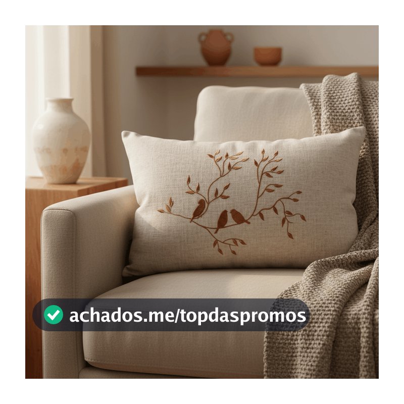 Almofada Baguete Bordada Pássaros 35x49cm Bordada Linho Com Enchimento Casa Decoração Cama Posta