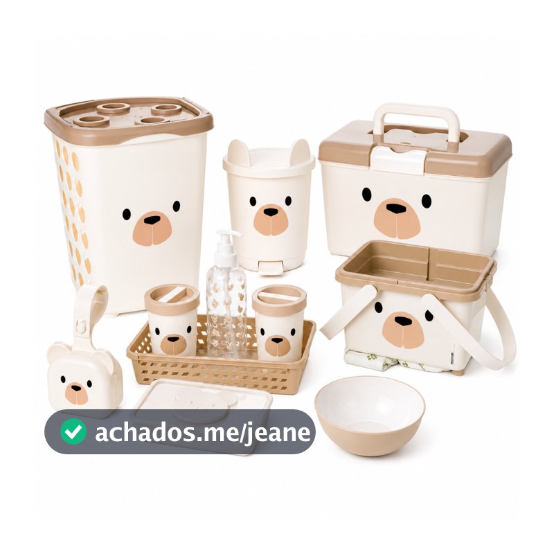 Kit Higiene Completo 11 Peças Organização Quarto Bebê Infantil Cesto Roupas Porta Fraldas Porta Lenços Chupeta Lixeira