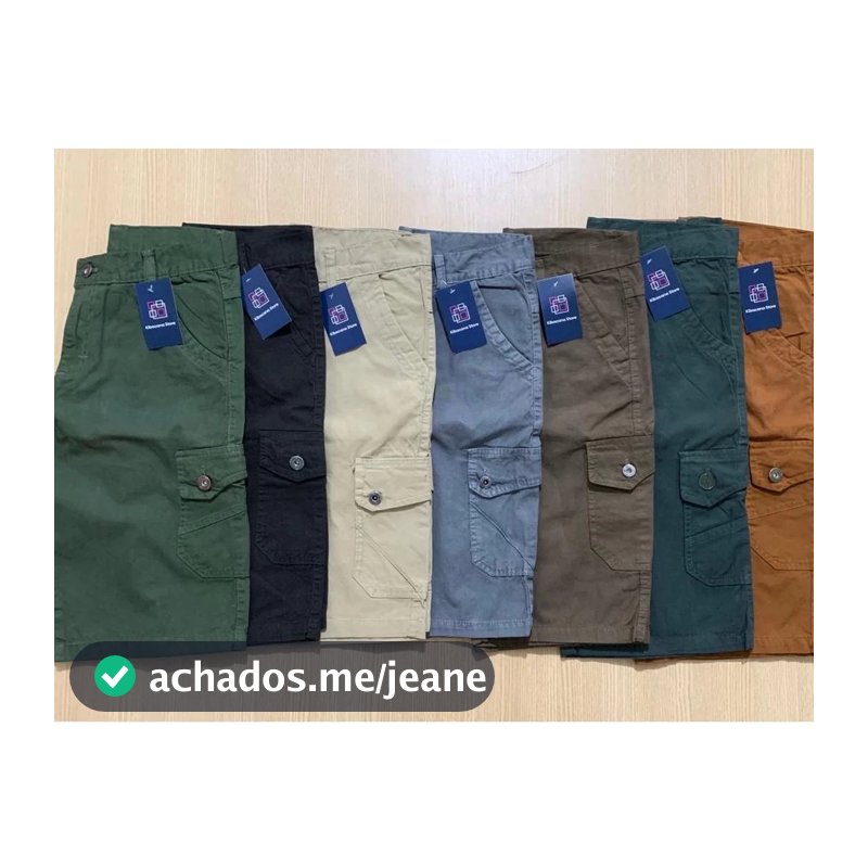 Bermuda Masculina Short Cargo Jeans Sarja Coloridas 6 Bolsos