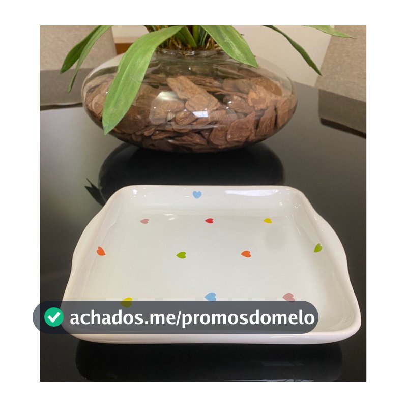 Bandeja Quadrada em Cerâmica Poá Coração 22,5cm