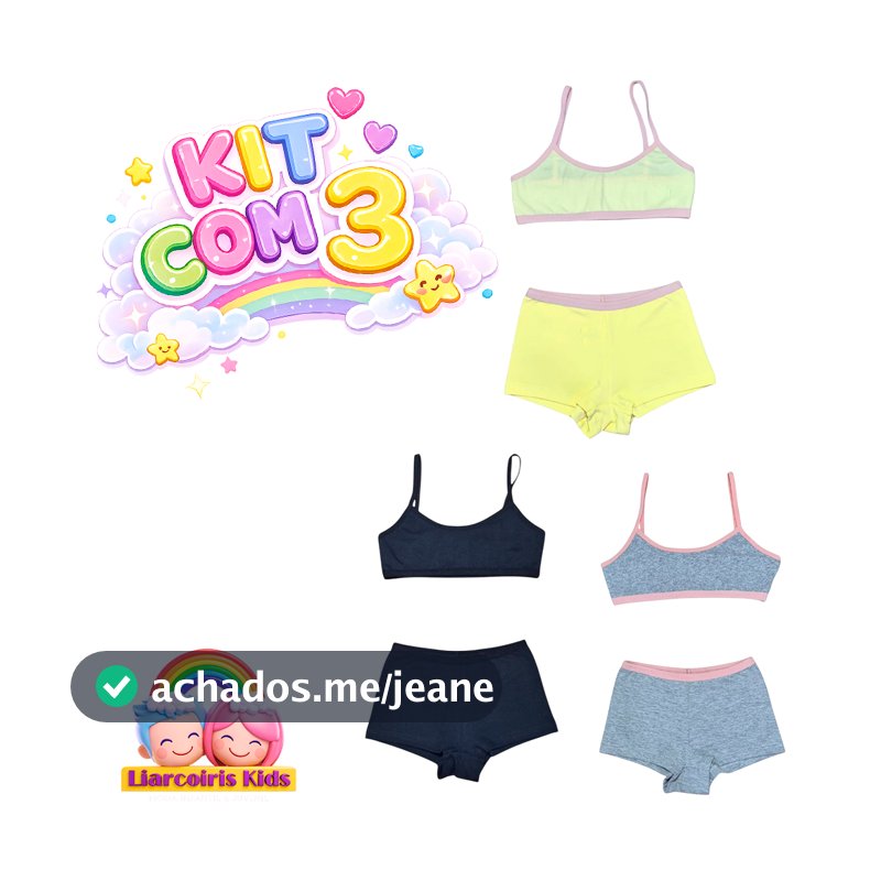 Kit 3 Conjunto Feminino infantil Conjunto Top+Calcinha Boxer Tecido Cotton Penteado de Alta Qualidade