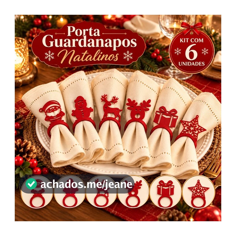 Porta Guardanapo Natalino Kit 6 Unidades Enfeite de Natal em MDF 3MM Mesa Posta Decoração Natal