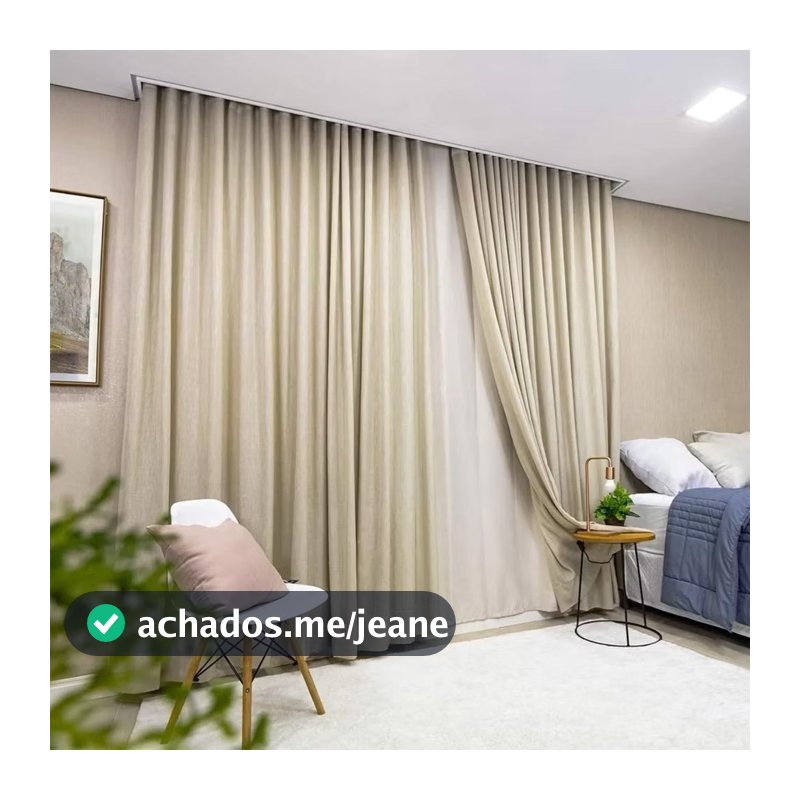 Cortina Trilho Suíço Duplo Gaze de Linho com Blackout 100% Vedação em tecido Luxo WAVE