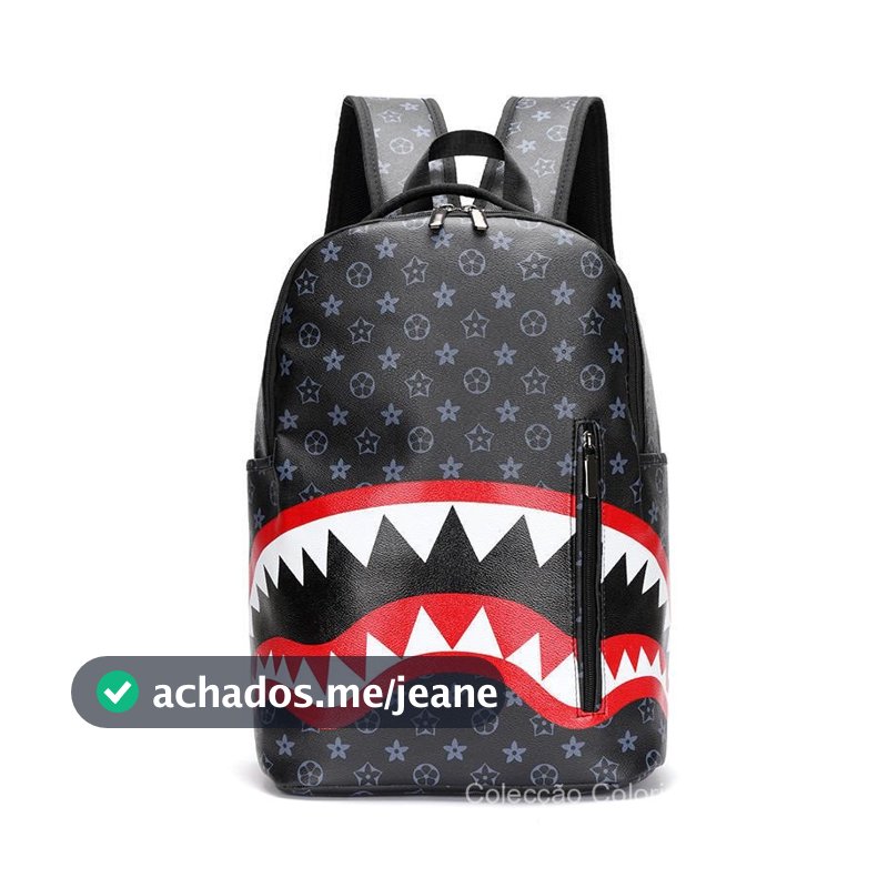Mochila para Homens Nova Impressão de Dentes de Boca de Tubarão para Estudantes do Ensino Médio e Viagens de Lazer Fashi