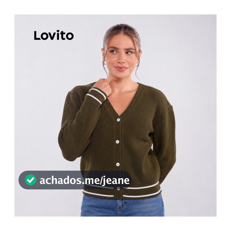 Lovito Cardigan Tricot Feminino Detalhe Listras CDB17331763