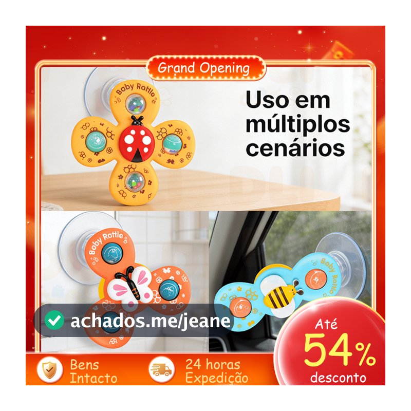 DLI Kit 3 Brinquedo Sensorial para Bebê - Ventosa Adesiva Gira Spinner Atividade Educativa